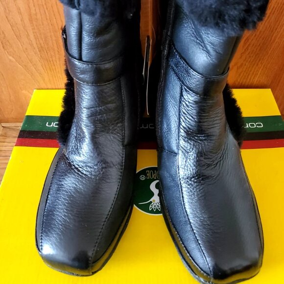 WOMEN BOOTS HOOPOE SIZE 8 W BLACK FAUX FUR ZIPPER STRAP CLOSURE NEW - Picture 8 of 12